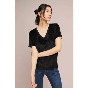 Anthropologie Michael Stars Vali Velvet Top Womens S Black V-Neck Short Sleeve